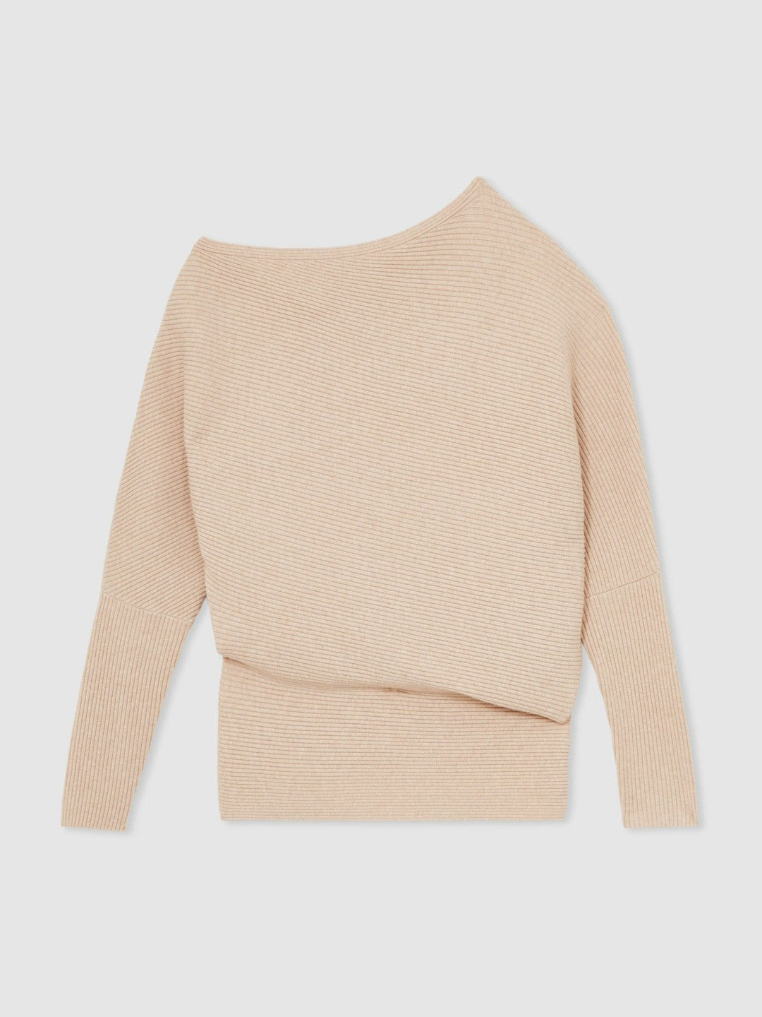 Women Asymmetric Draped Knitted Jumper in Oatmeal Neutral