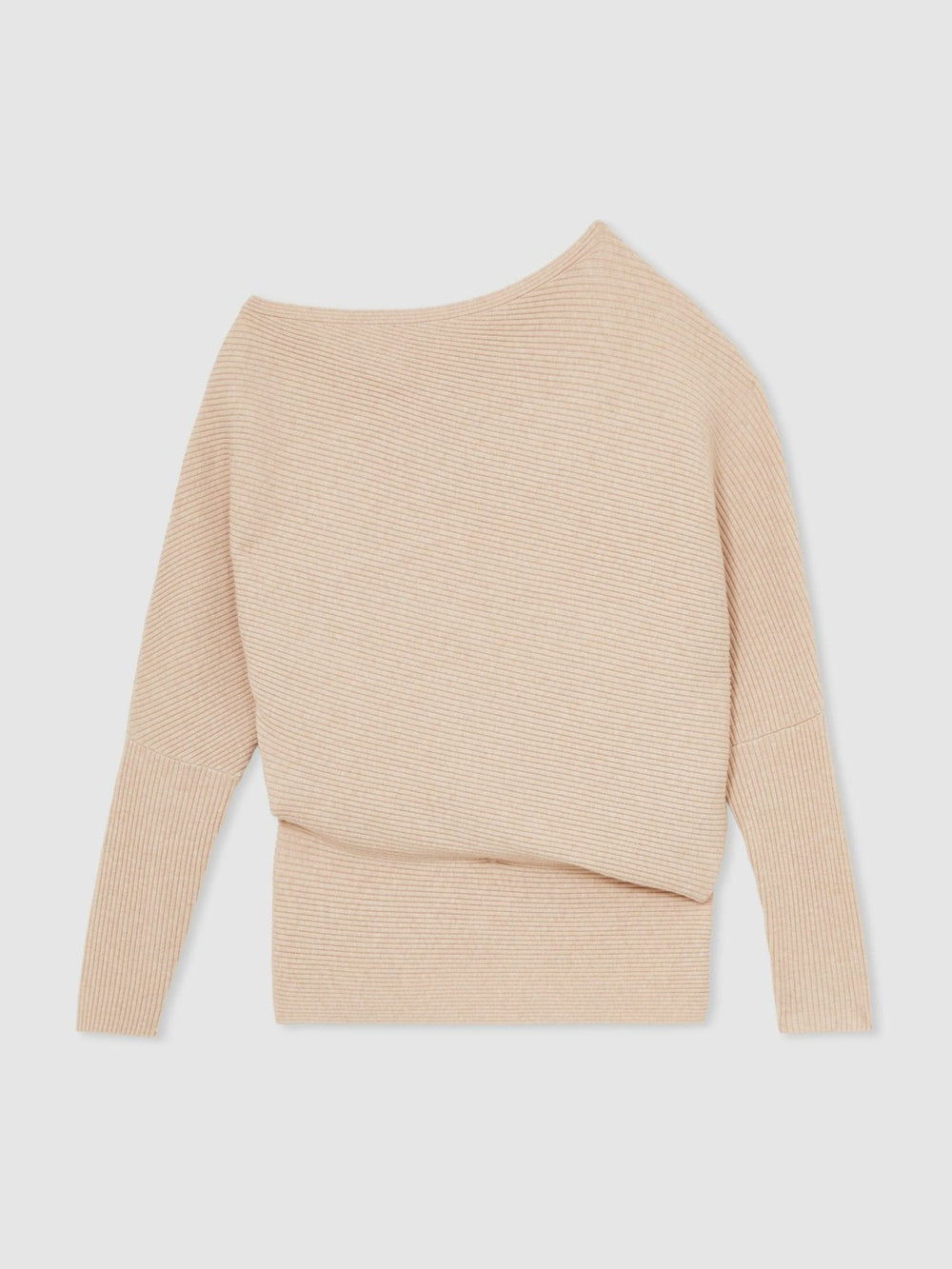 Women Asymmetric Draped Knitted Jumper in Oatmeal Neutral