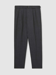 Men Wool-Blend Belted Pleated Trousers Regular-Fit in Charcoal Grey