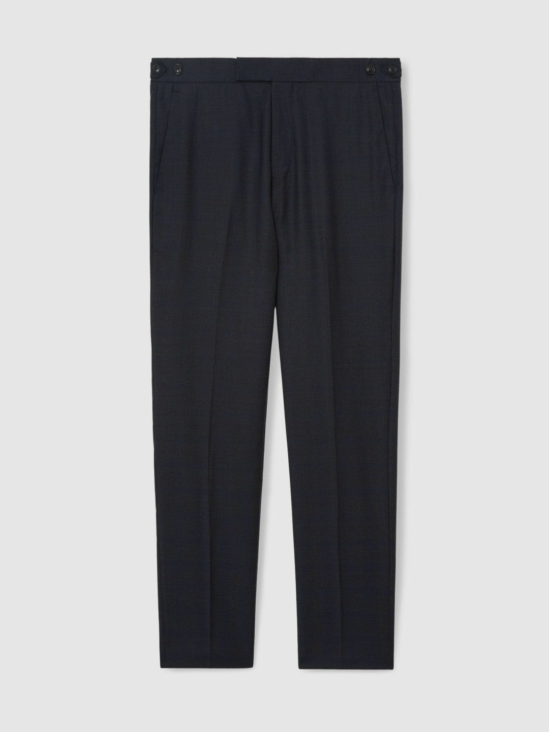 Men Wool Check Slim-Fit Suit Trousers in Navy
