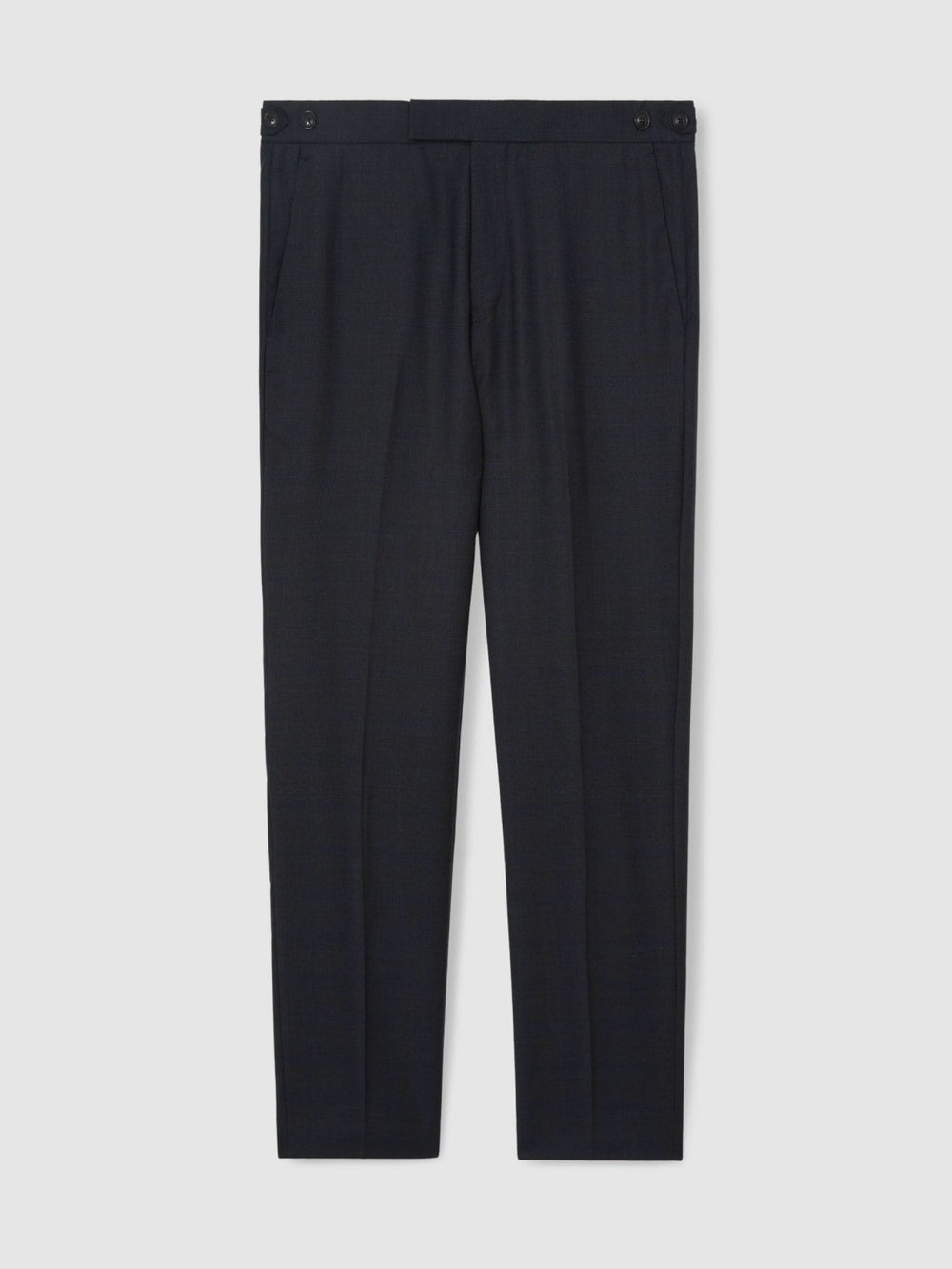 Men Wool Check Slim-Fit Suit Trousers in Navy