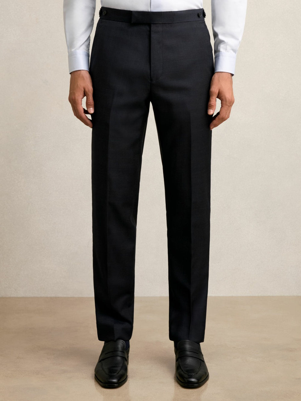 Men Wool Check Slim-Fit Suit Trousers in Navy