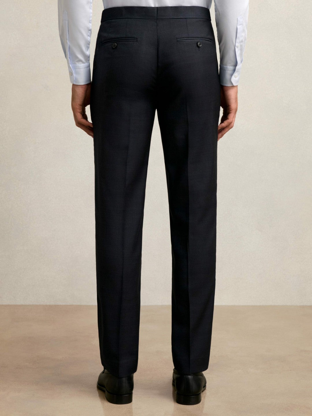 Men Wool Check Slim-Fit Suit Trousers in Navy