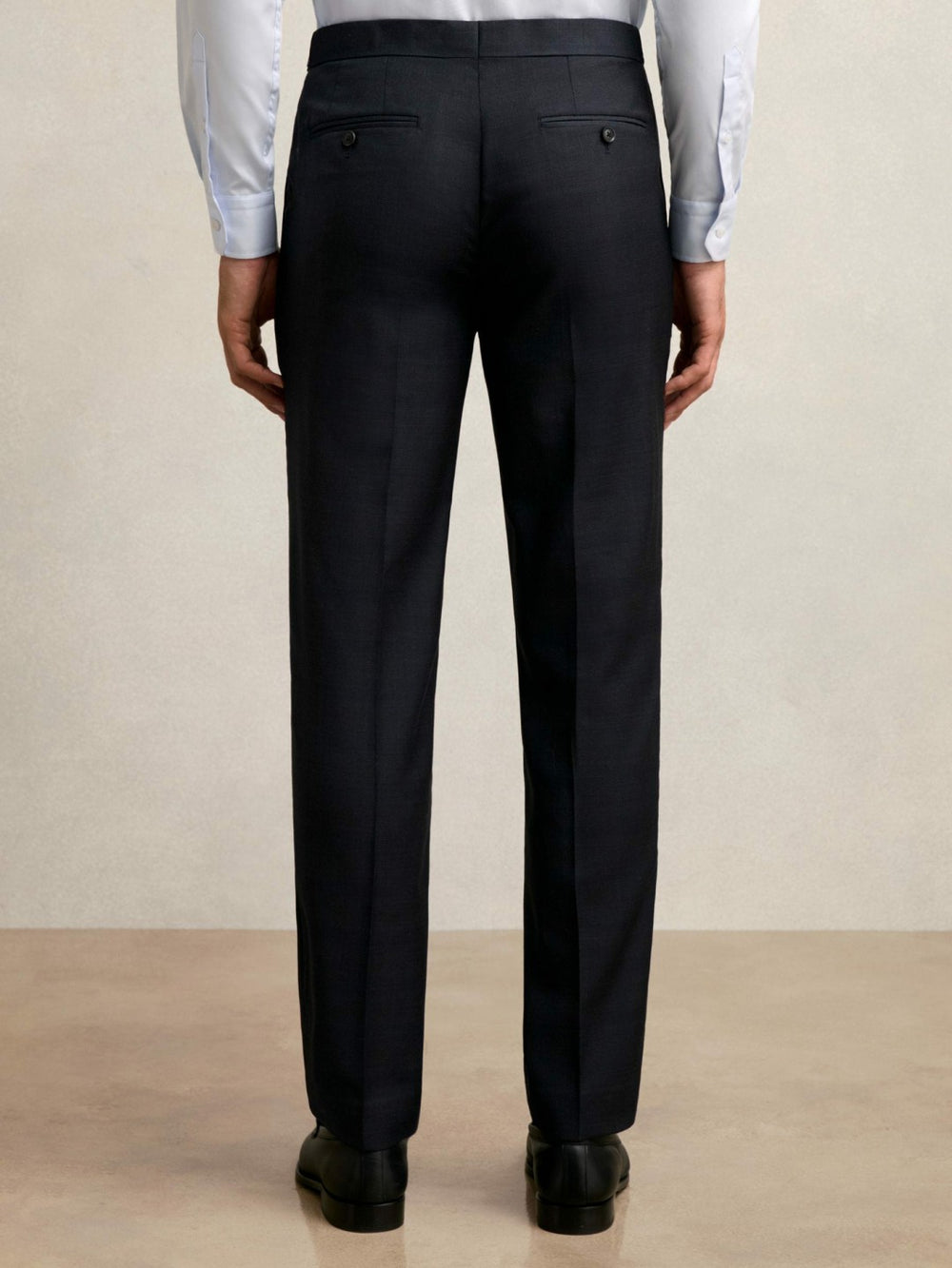 Men Wool Check Slim-Fit Suit Trousers in Navy