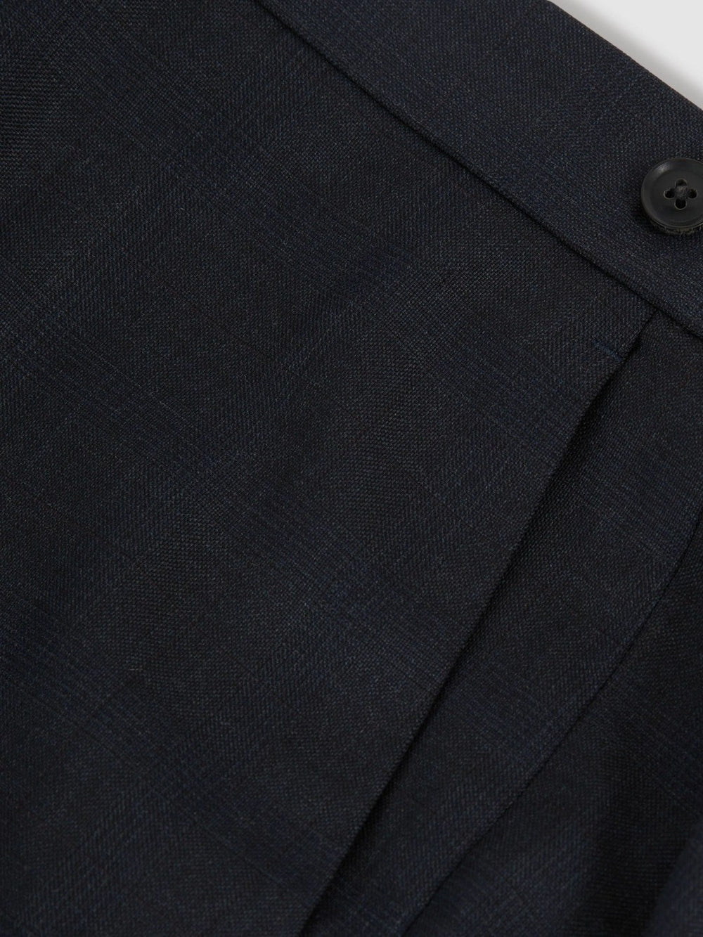 Men Wool Check Slim-Fit Suit Trousers in Navy