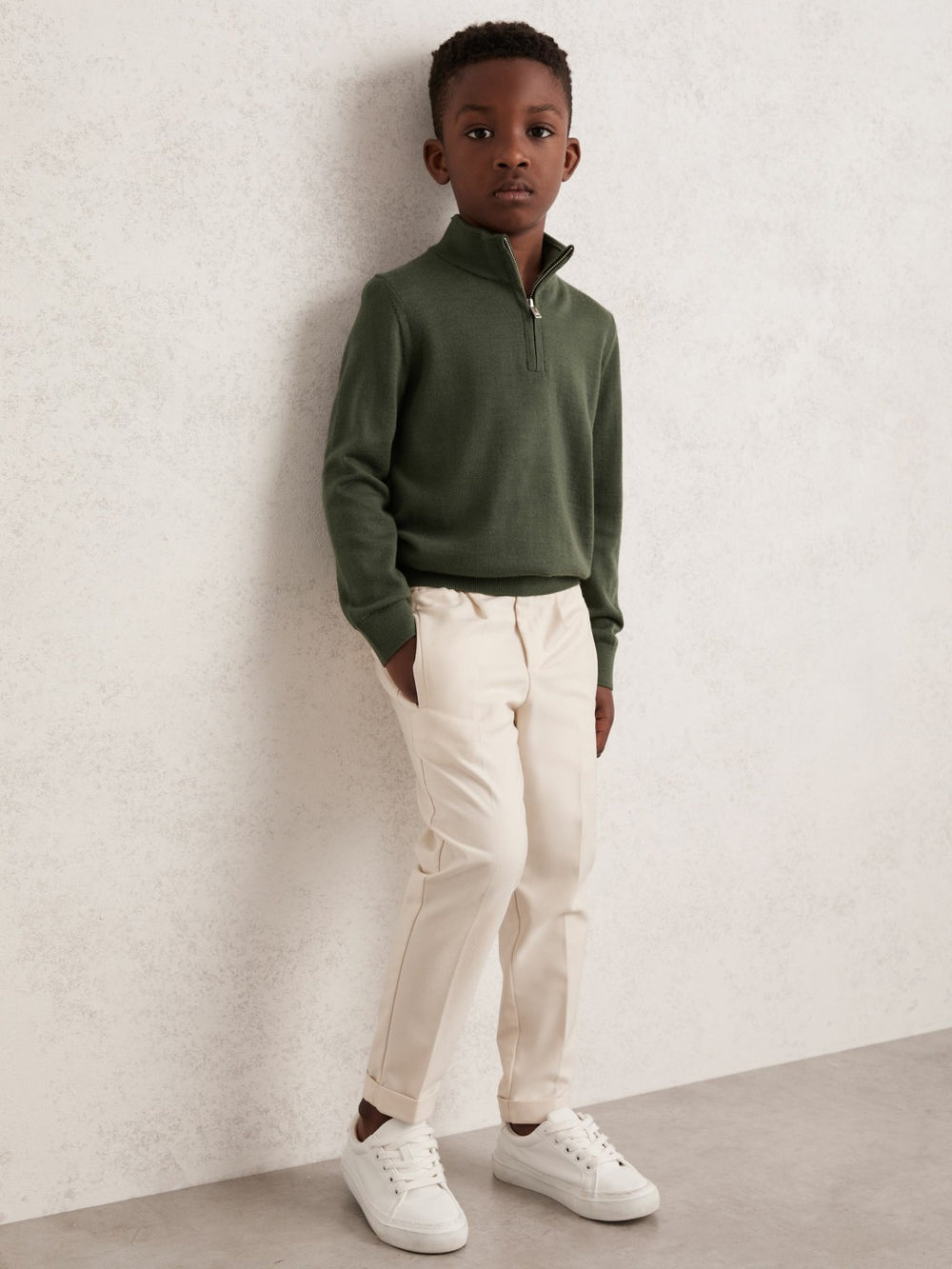 Children & Baby 9-13 yrs Merino Wool Half-Zip Funnel Neck Jumper in Kale Green