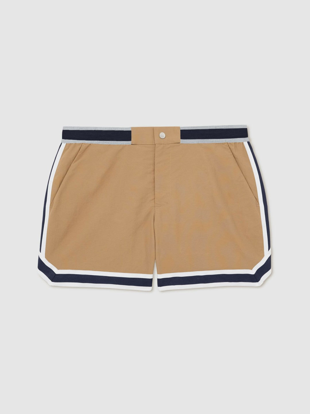 Men | Ché Stripe-Trim Swim Shorts in Camel