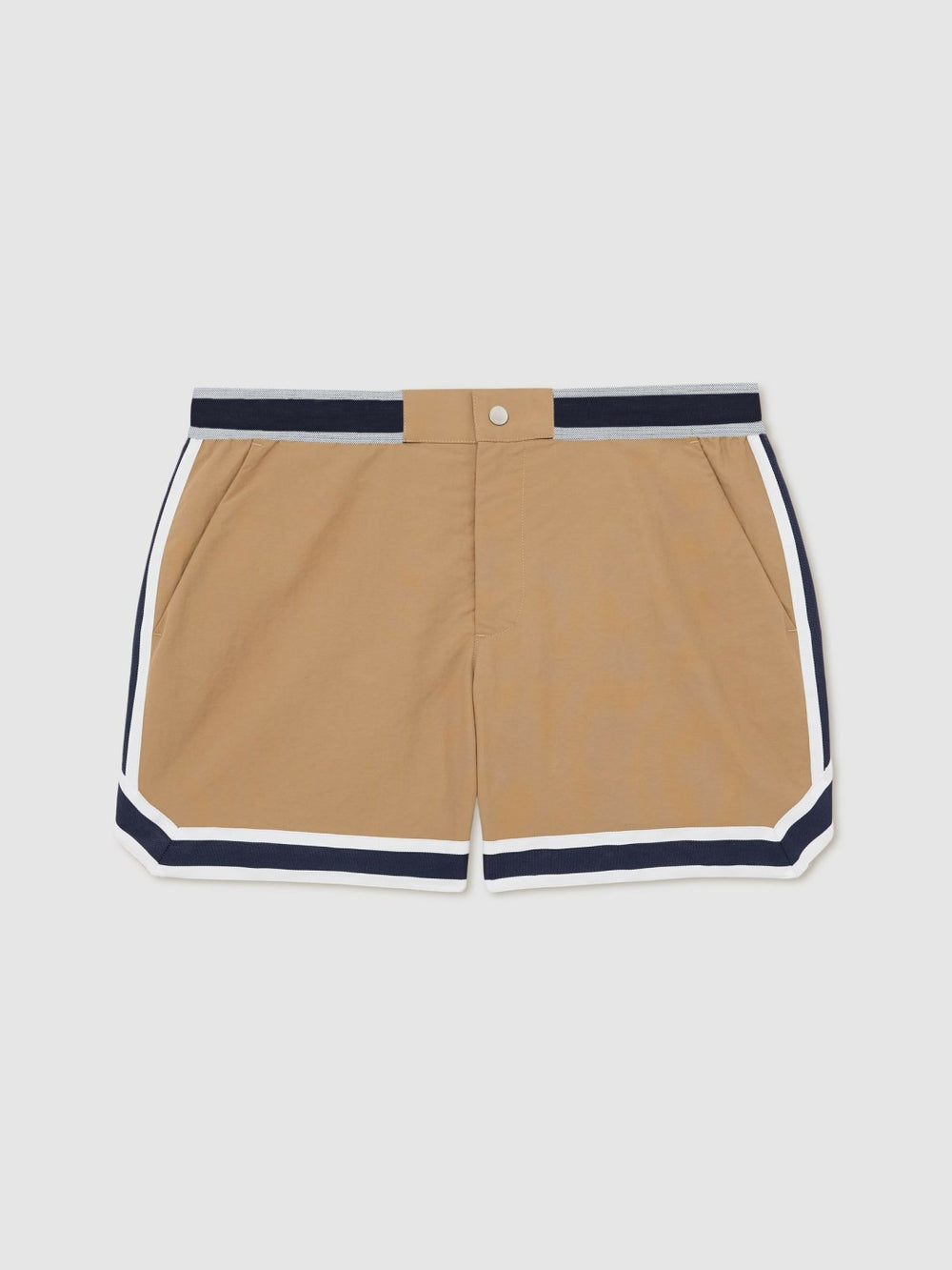Men | Ché Stripe-Trim Swim Shorts in Camel