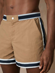 Men | Ché Stripe-Trim Swim Shorts in Camel