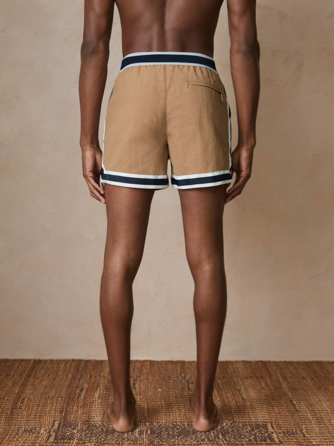 Men | Ché Stripe-Trim Swim Shorts in Camel