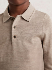 Children & Baby 4-9 yrs Merino Wool Long-Sleeve Polo Shirt in Wheat Melange