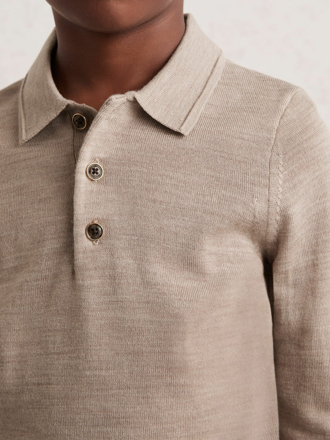 Children & Baby 9-13 yrs Merino Wool Long-Sleeve Polo Shirt in Wheat Melange