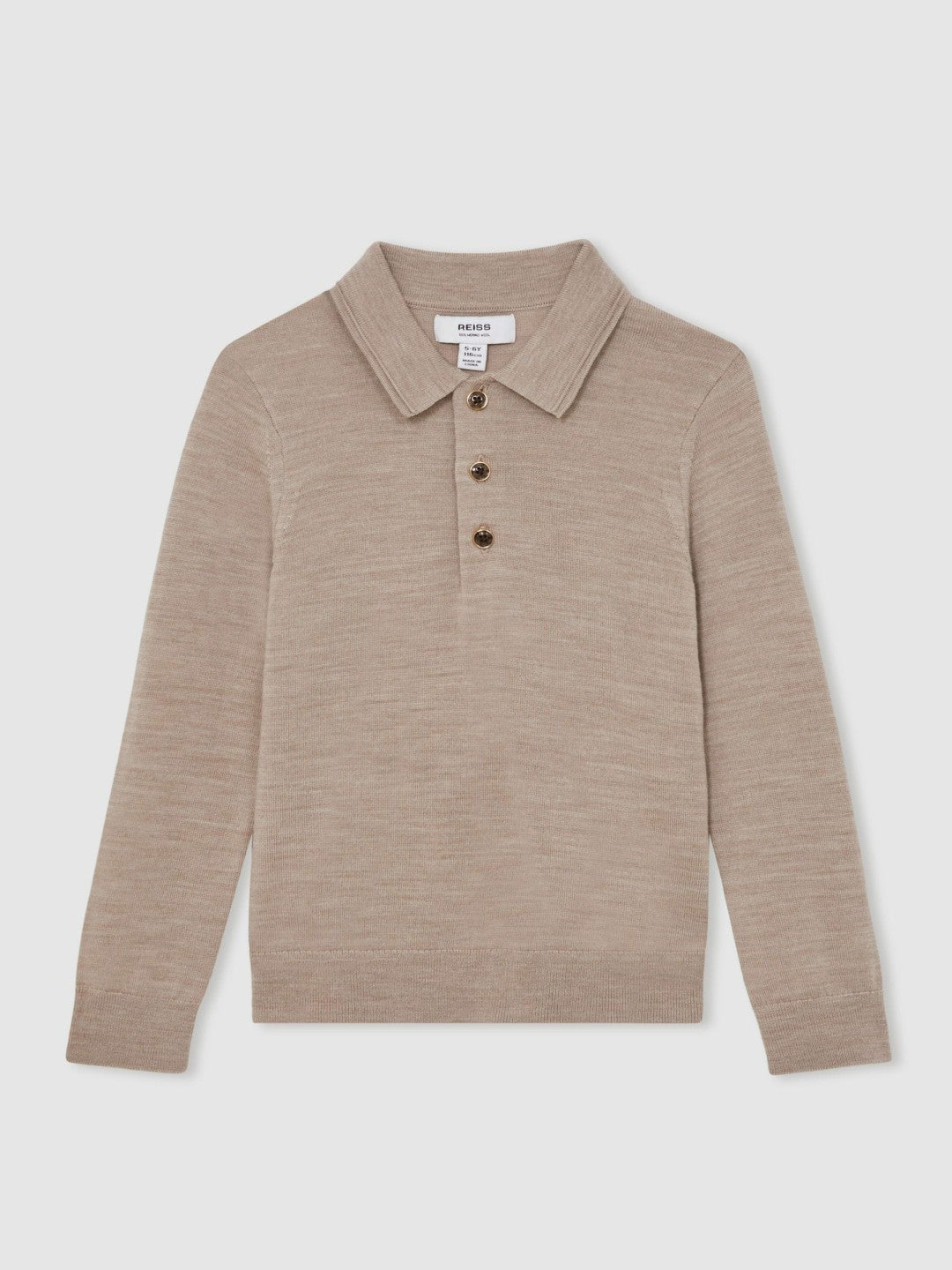Children & Baby 9-13 yrs Merino Wool Long-Sleeve Polo Shirt in Wheat Melange