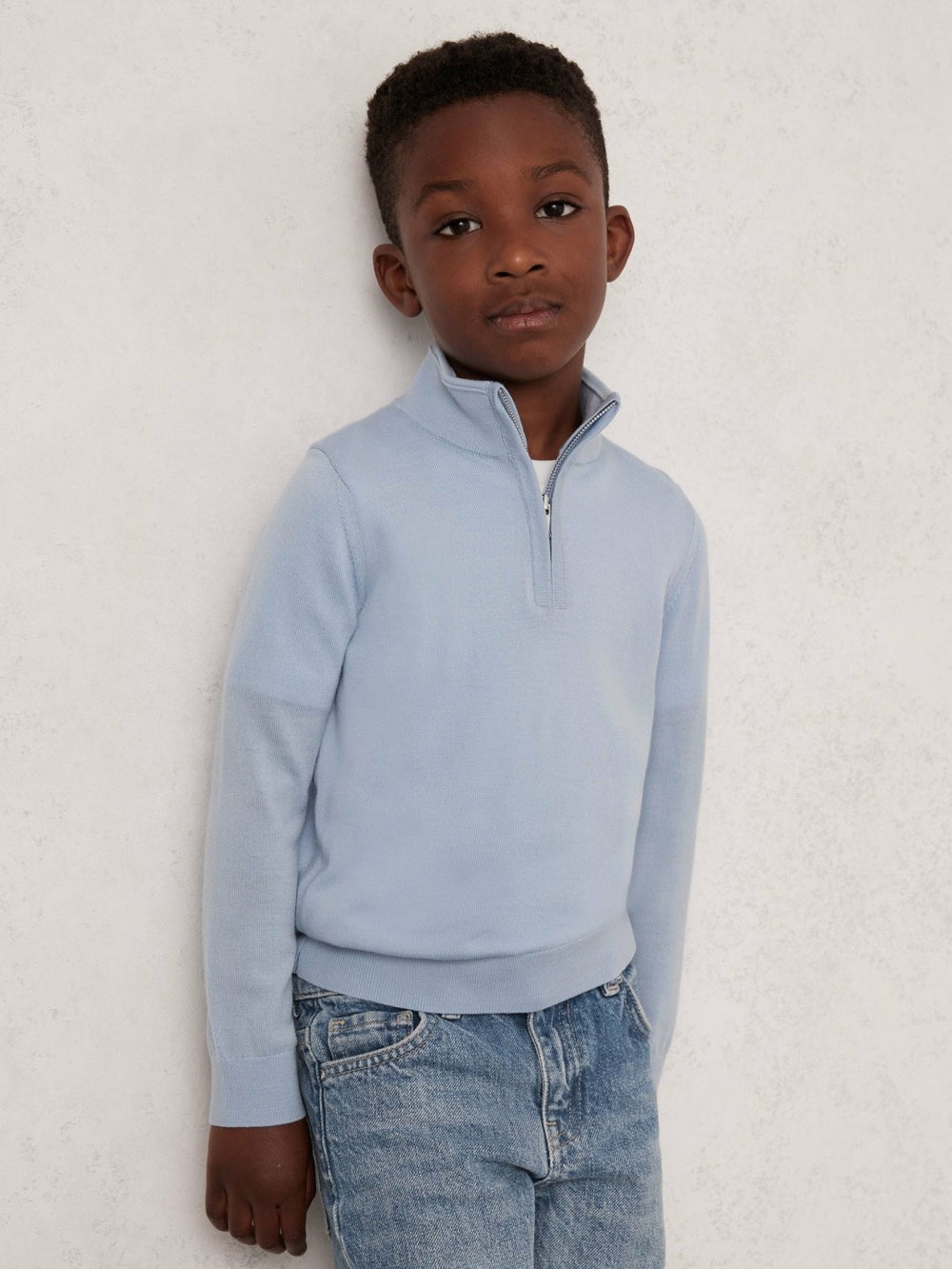 Children & Baby 9-13 yrs Merino Wool Half-Zip Funnel Neck Jumper in Soft Blue Melange