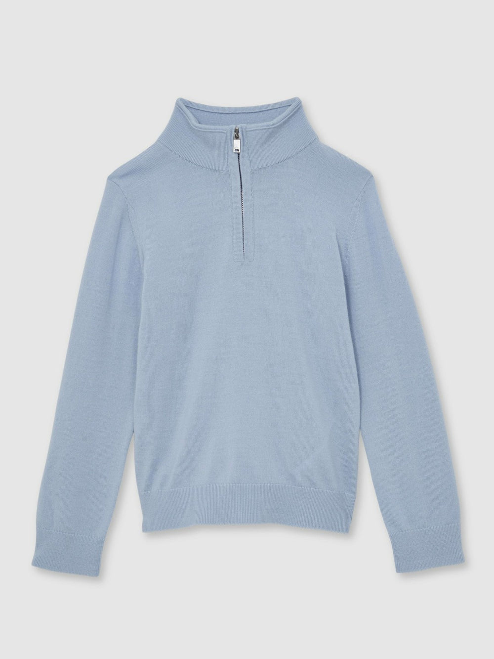 Children & Baby 9-13 yrs Merino Wool Half-Zip Funnel Neck Jumper in Soft Blue Melange