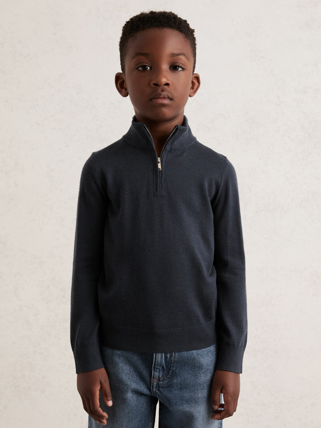 Children & Baby 3-9 yrs Merino Wool Half-Zip Funnel Neck Jumper in Midnight Navy