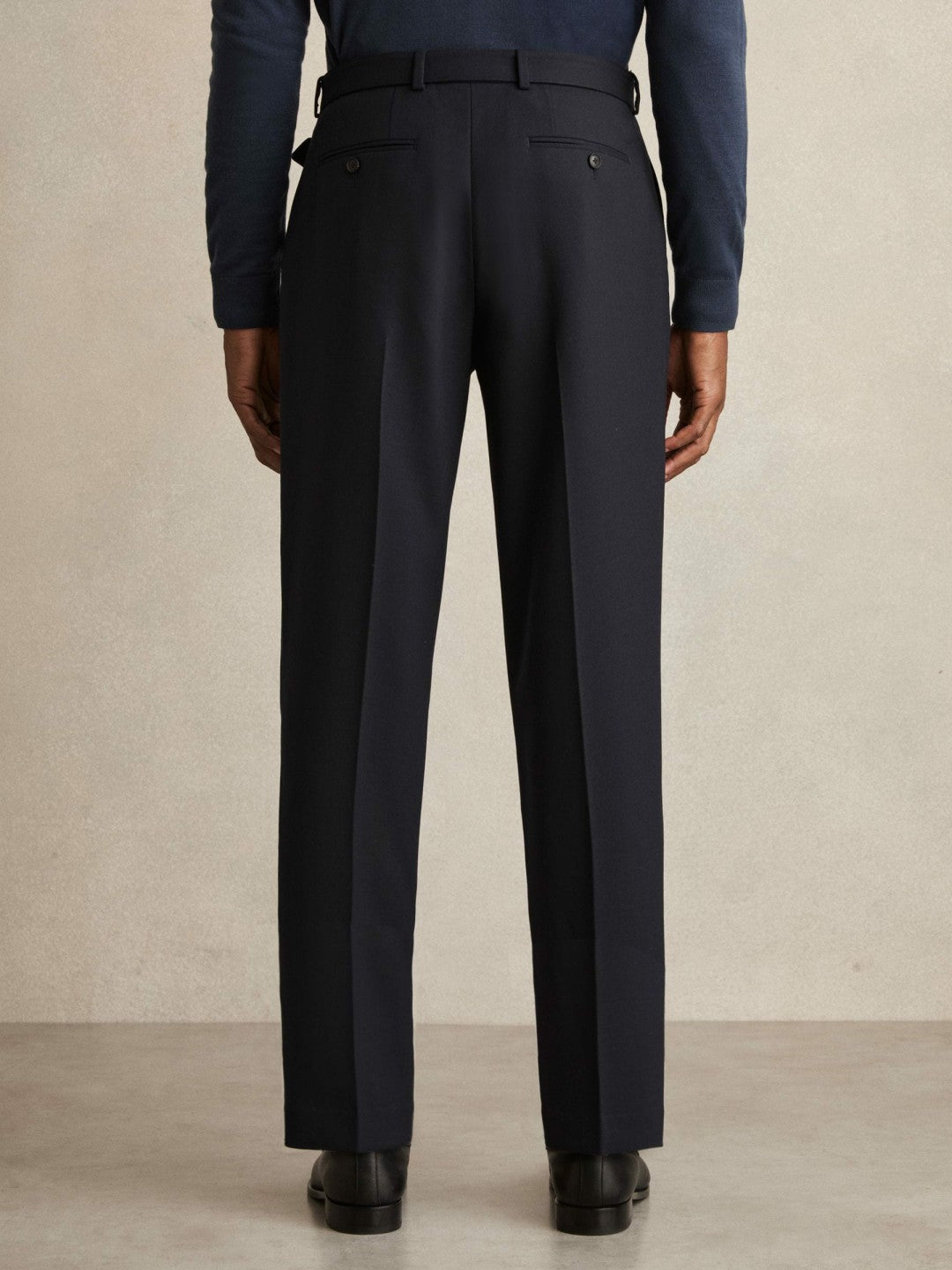 Men Wool-Blend Belted Pleated Trousers Regular-Fit in Navy