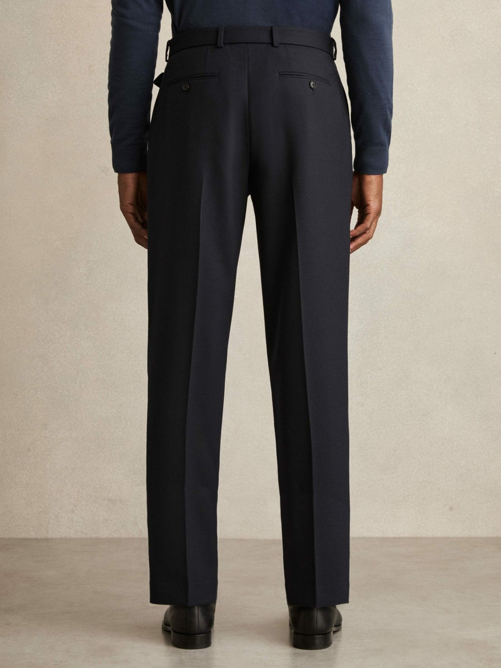 Men Wool-Blend Belted Pleated Trousers Regular-Fit in Navy