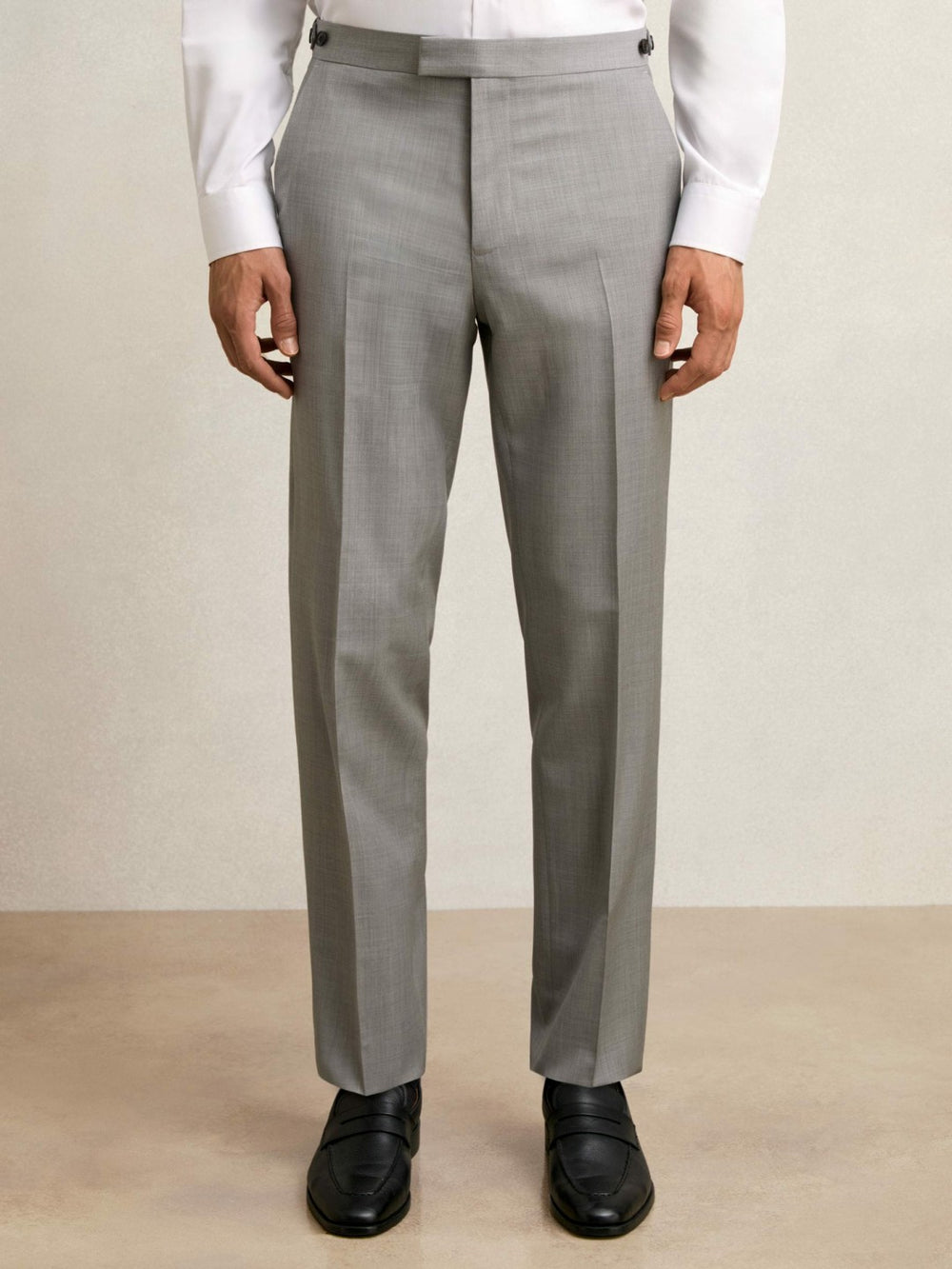 Men Slim-Fit Wool Suit Trousers in Mid Grey