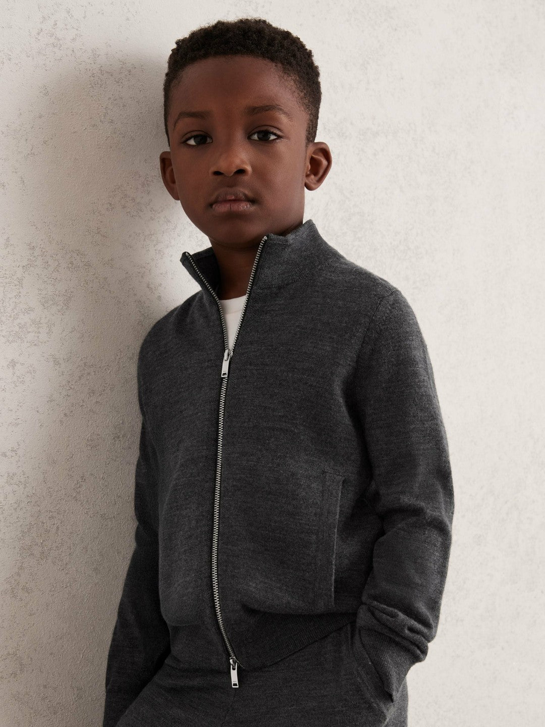 Children & Baby 9-13 yrs Merino Wool-Blend Zip-Through Cardigan in Derby Grey Melange