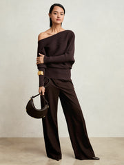 Women Asymmetric Draped Knitted Jumper in Plum