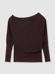 Women Asymmetric Draped Knitted Jumper in Plum