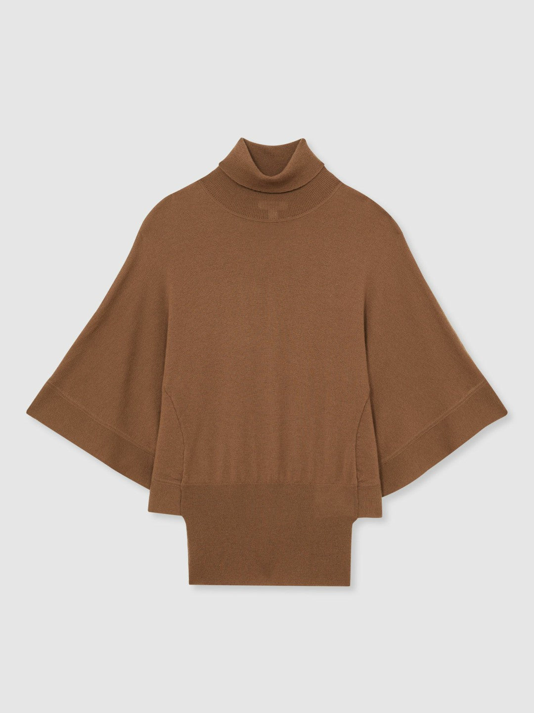 Women Merino Wool Batwing Roll-Neck Jumper in Tan