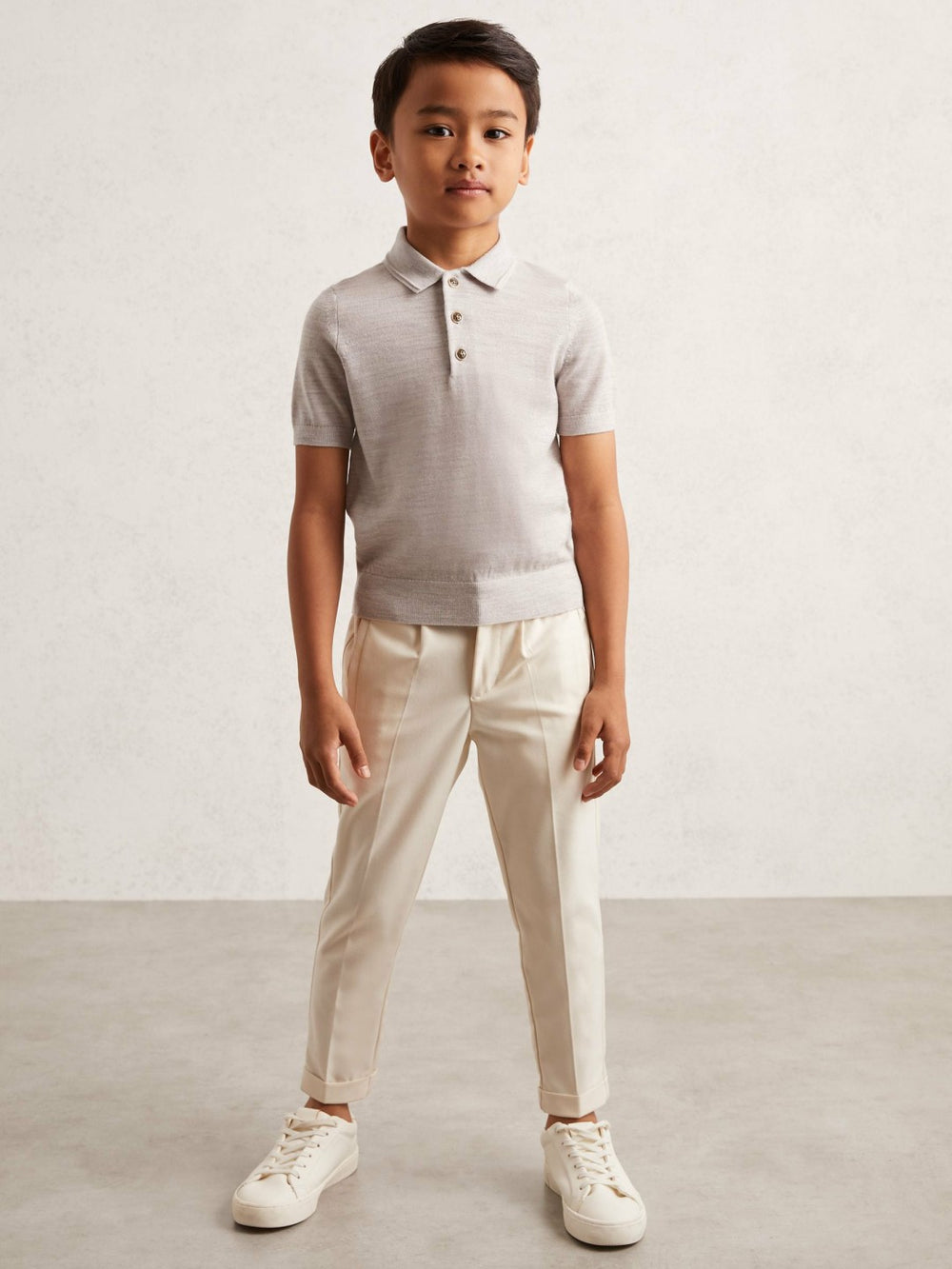 Children & Baby 3-9 yrs Merino Wool Short Sleeve Polo Shirt in Wicker Melange