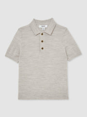 Children & Baby 3-9 yrs Merino Wool Short Sleeve Polo Shirt in Wicker Melange