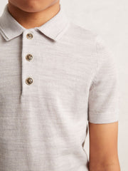 Children & Baby 3-9 yrs Merino Wool Short Sleeve Polo Shirt in Wicker Melange