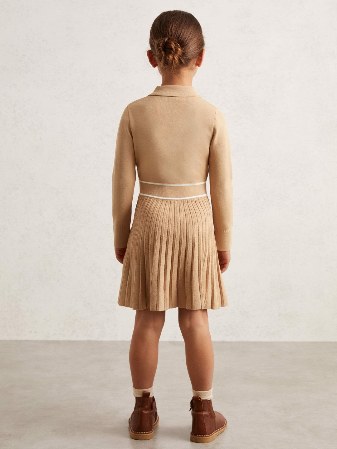 Children & Baby 13-14 yrs Button-Detail Stripe Knitted Dress in Camel