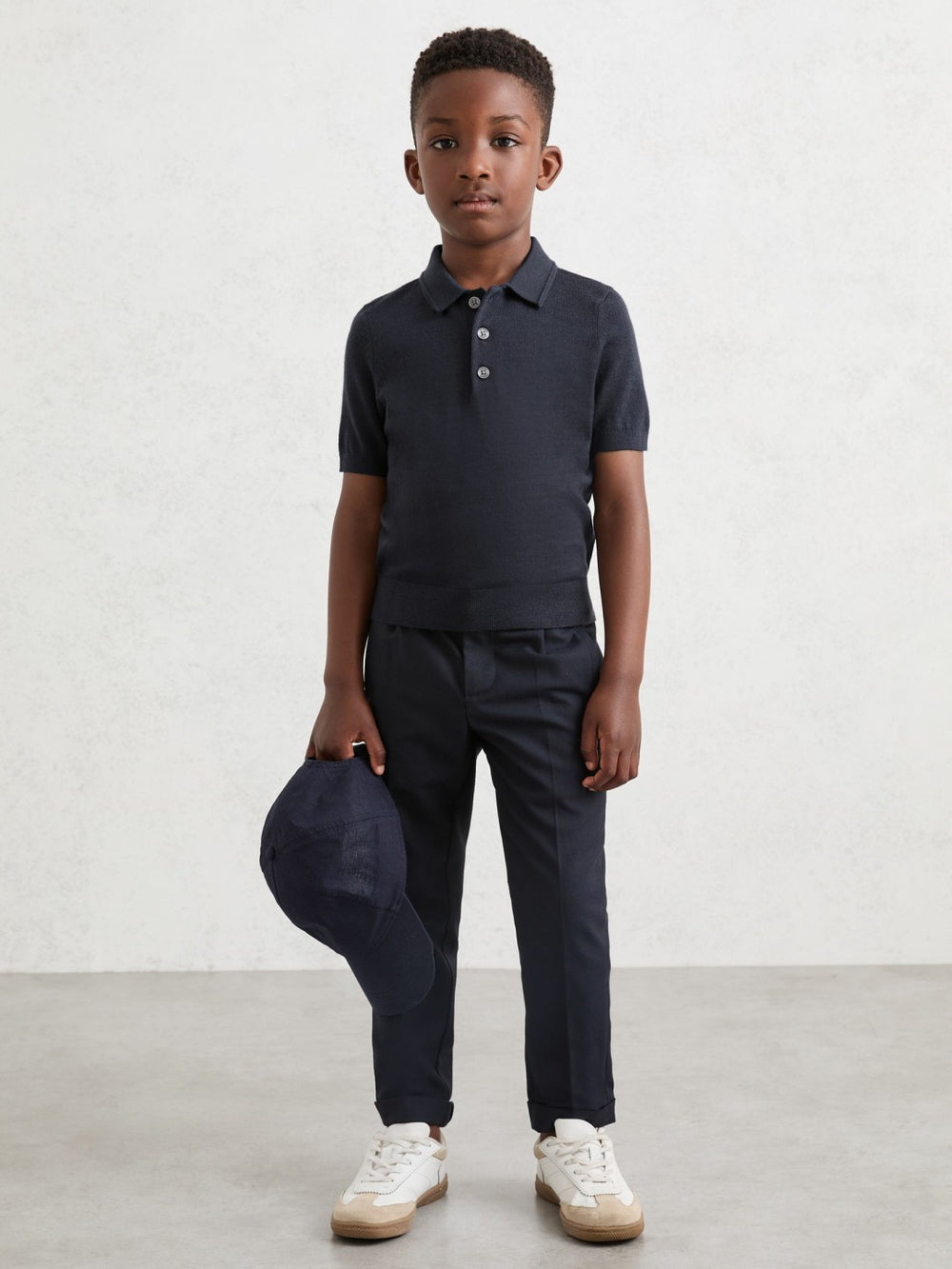 Children & Baby 3-9 yrs Merino Wool Short Sleeve Polo Shirt in Midnight Navy