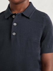 Children & Baby 3-9 yrs Merino Wool Short Sleeve Polo Shirt in Midnight Navy