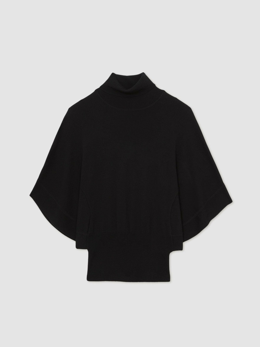 Women Merino Wool Batwing Roll-Neck Jumper in Black