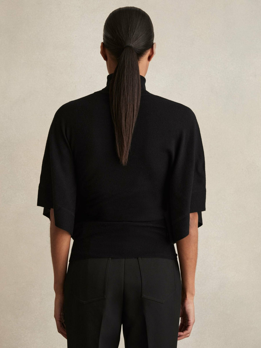 Women Merino Wool Batwing Roll-Neck Jumper in Black