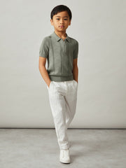 Children & Baby 3-9 yrs Half-Zip Pointelle Polo Shirt in Sage