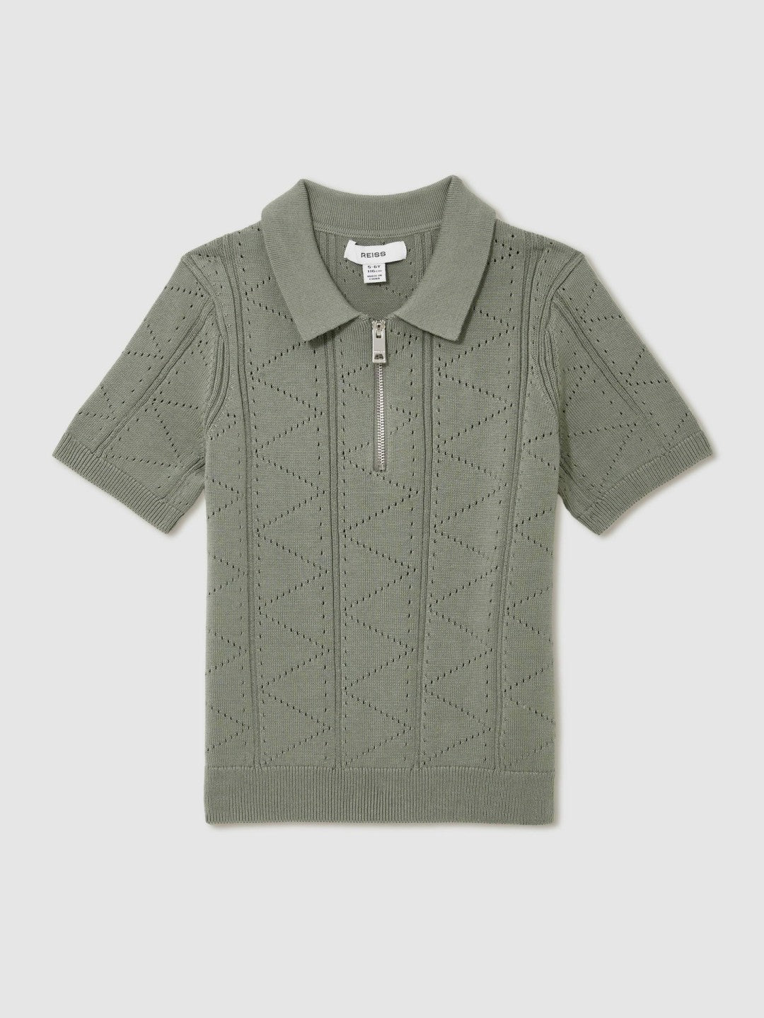 Children & Baby 9-13 yrs Half-Zip Pointelle Polo Shirt in Sage