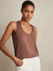 Women Silk-Front Cami Top in Mocha Brown