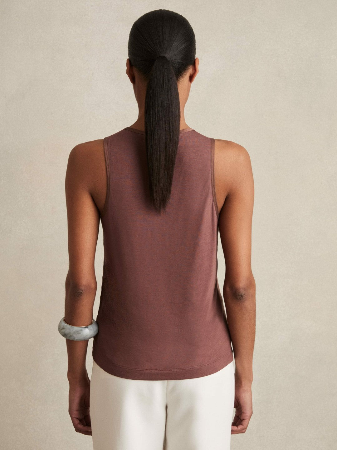 Women Silk-Front Cami Top in Mocha Brown