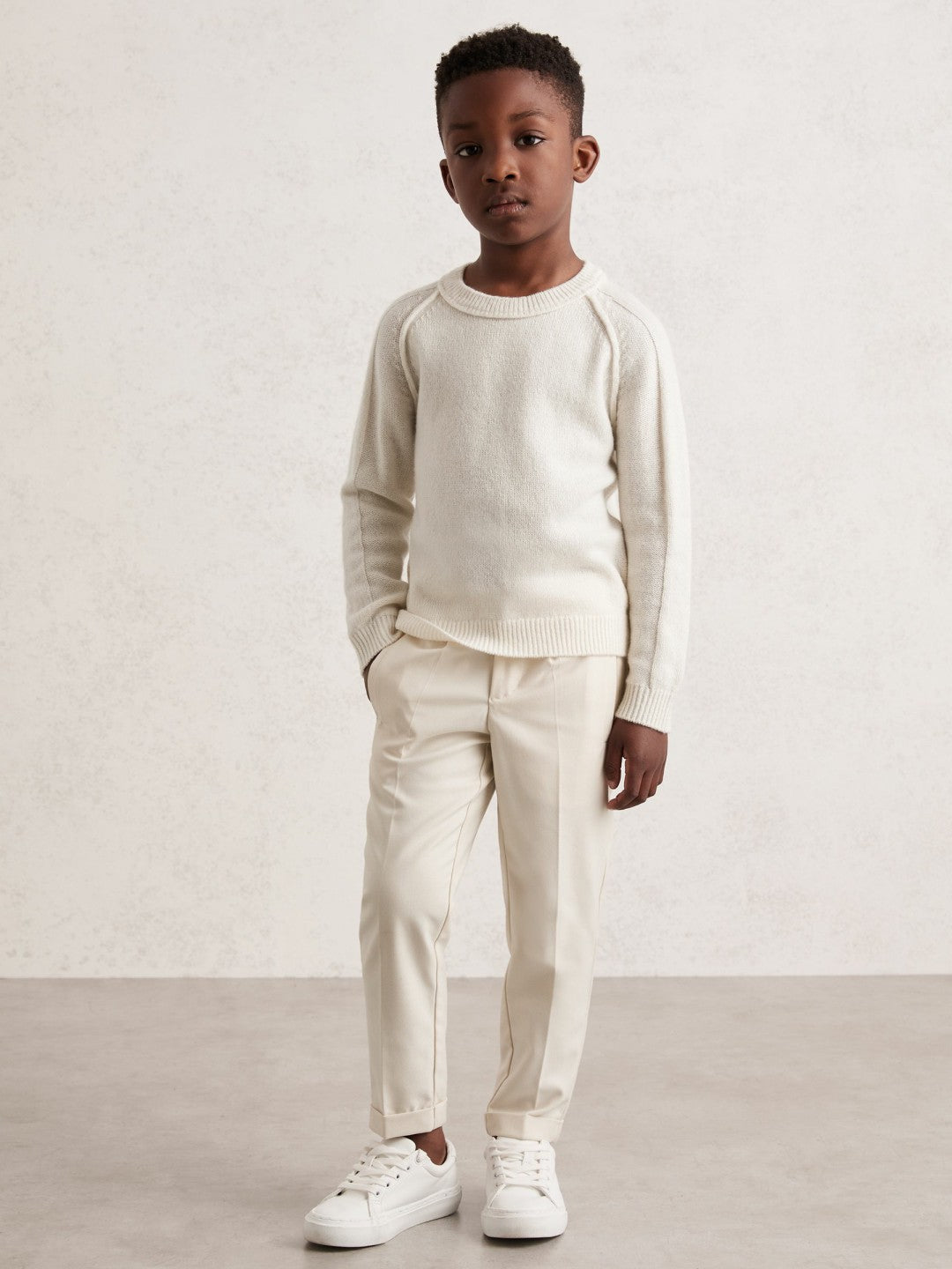 Children & Baby 3-9 yrs Wool-Cashmere Reverse-Seam Jumper in Off White