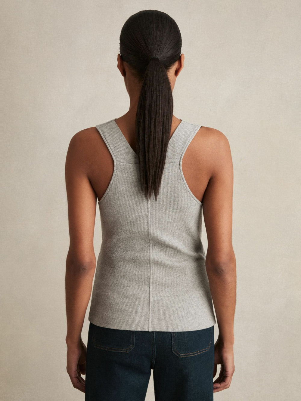 Women Ribbed Cowl-Neck Vest in Grey Marl