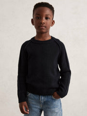Children & Baby 9-13 yrs Wool-Cashmere Reverse-Seam Jumper in Navy