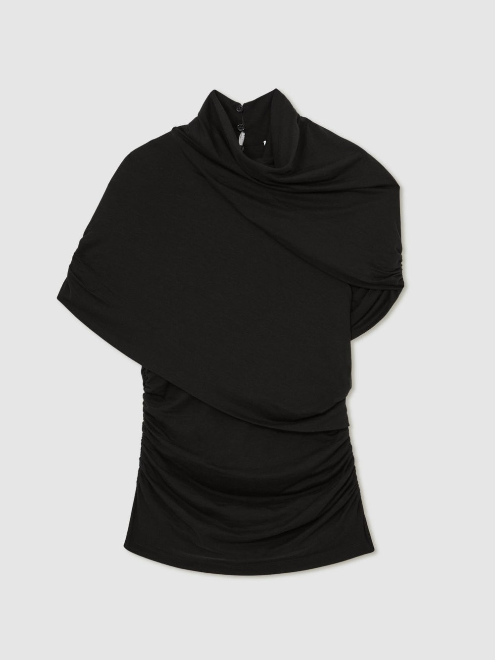 Women Stretch Lyocell Draped Top in Black