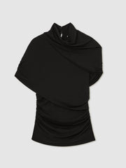 Women Stretch Lyocell Draped Top in Black