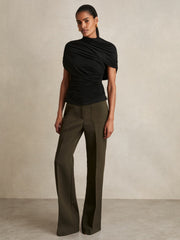 Women Stretch Lyocell Draped Top in Black