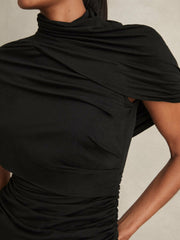 Women Stretch Lyocell Draped Top in Black