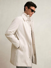 Men Hybrid Removable Funnel Neck Overcoat in Light Stone