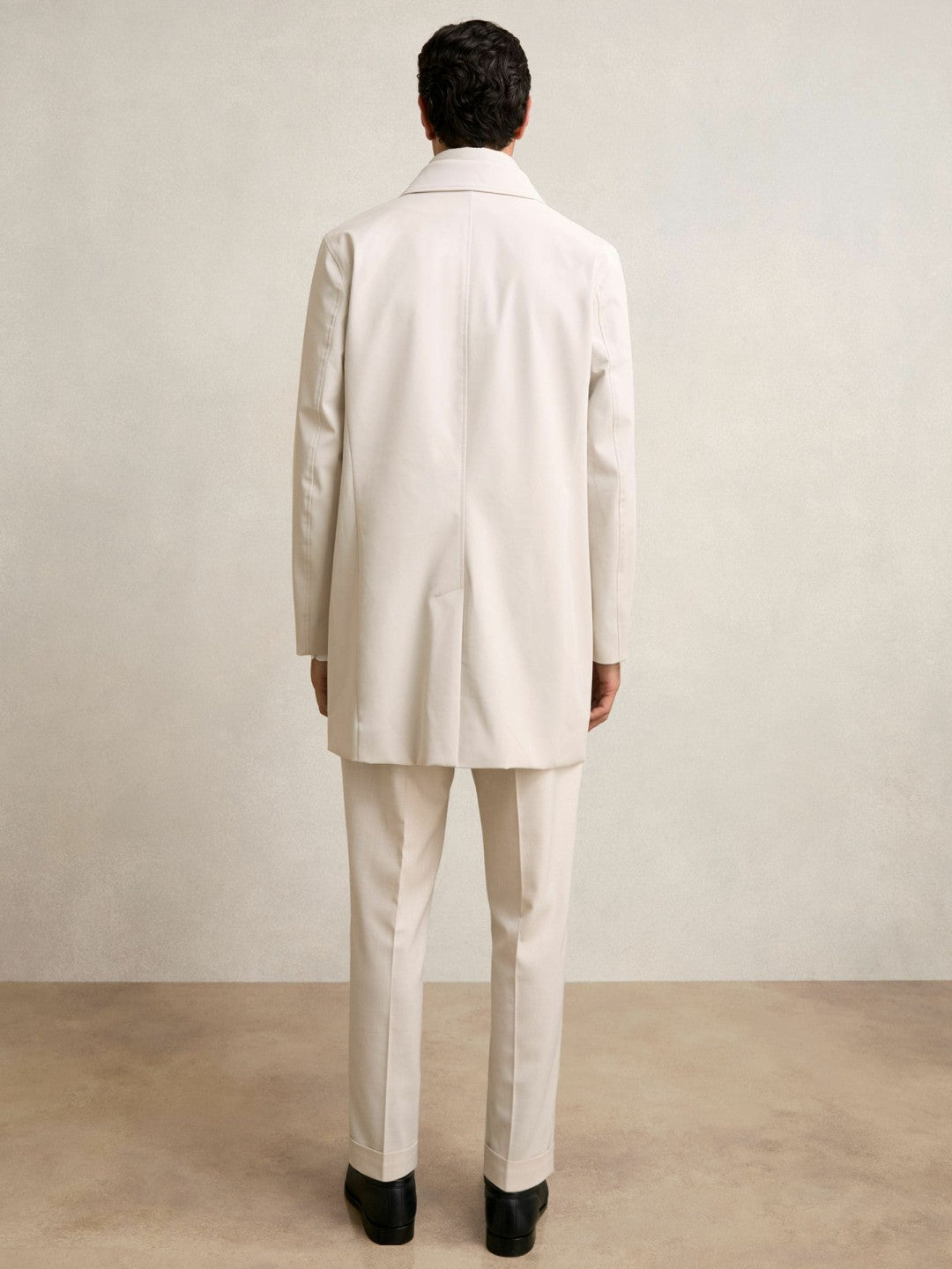 Men Hybrid Removable Funnel Neck Overcoat in Light Stone