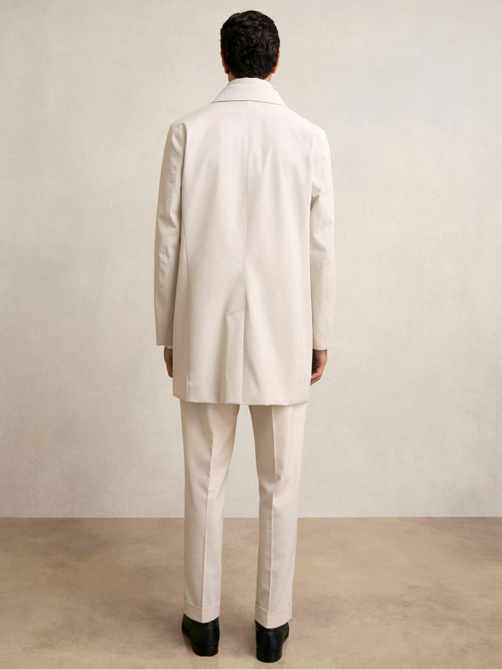 Men Hybrid Removable Funnel Neck Overcoat in Light Stone