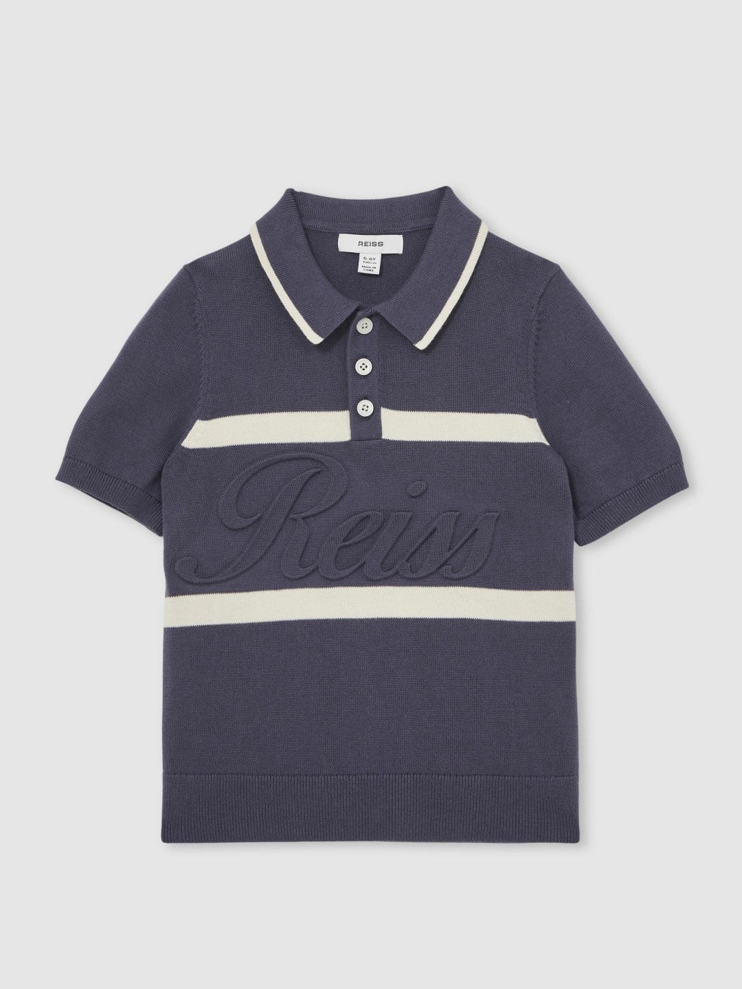 Children & Baby 9-13 yrs Cotton Logo-Embossed Knit Polo Shirt in Indigo Blue/White